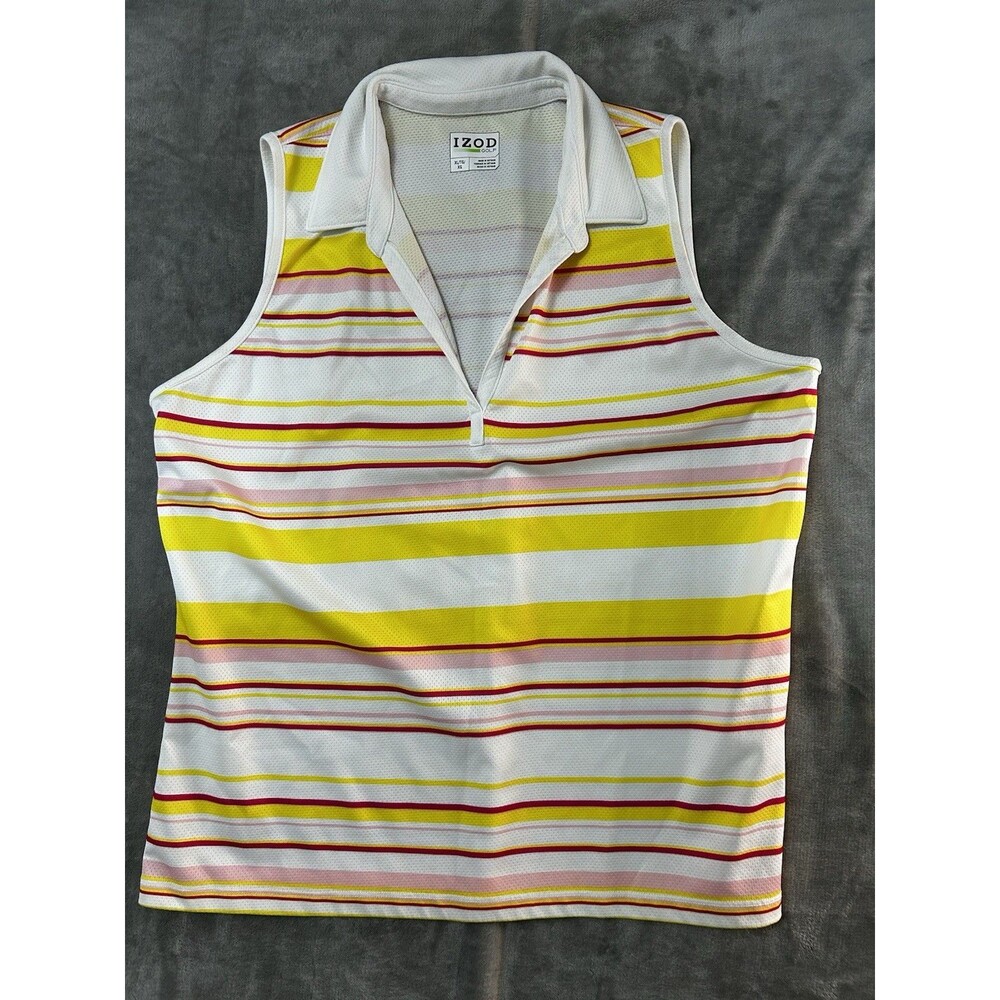 Izod Women's Sleeveless Golf Polo Yellow Strips Size Xl